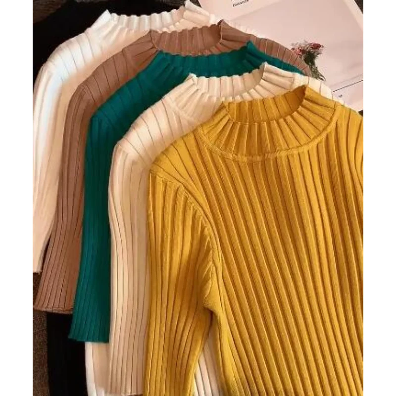 Summer Pullover Knitted Tops Half Sleeve Knitted Sweater Korean T-Shirt Women 2023 Autumn Basic Solid Casual Base Female 13466