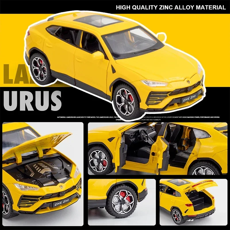 Модель автомобиля Lamborghini URUS из сплава в масштабе 1:24, внедорожник, литая игрушка, коллекция металла, имитация звука и искусства, игрушечный автомобиль для детей