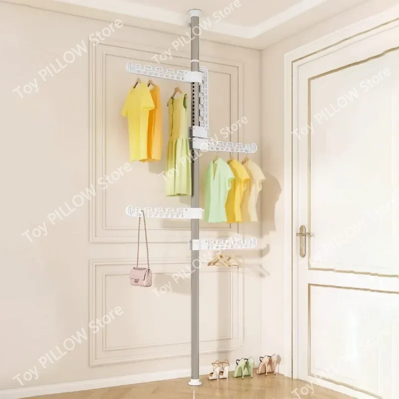 

Household Clothes Drying Rack Bedroom Cloth Hanger Coat s Furniture Adjustable Wall Rod Storage E