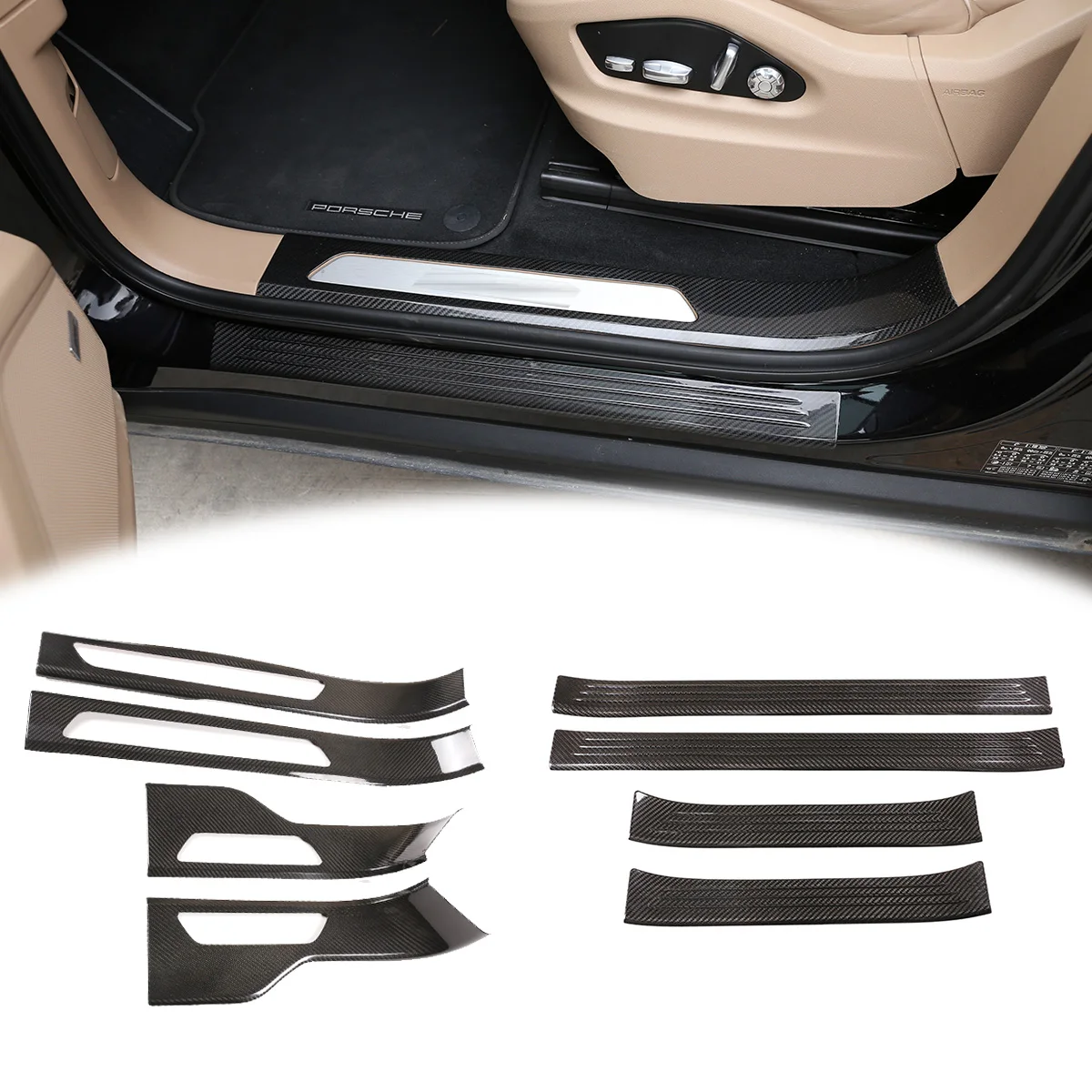 

For Porsche Cayenne 2018-2023 Real Carbon Fiber Car Door Sill Scuff Plate Strip Welcome Supplies Protection Car Accessories