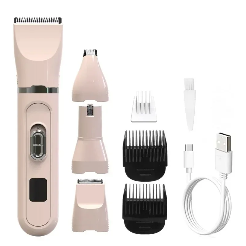Pet Clipper 4-in-1 geluidsarme poottrimmer USB oplaadbare kattenverzorgingsset Multifunctionele huisdier nagelslijper Hond scheerapparaat