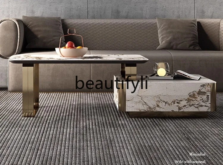 

60.Light luxury rock board coffee table TV cabinet combination modern simple, high-end small apartment storage tea table