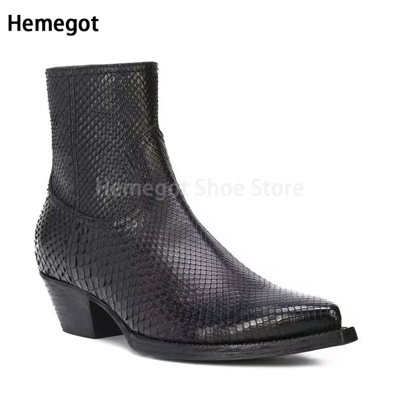 

Snake Print Side Zipper Men's Boots Pointed Toe Chelsea Boots Stylish Wedge Heightened Breathable Shoes Casual Shoes for Men