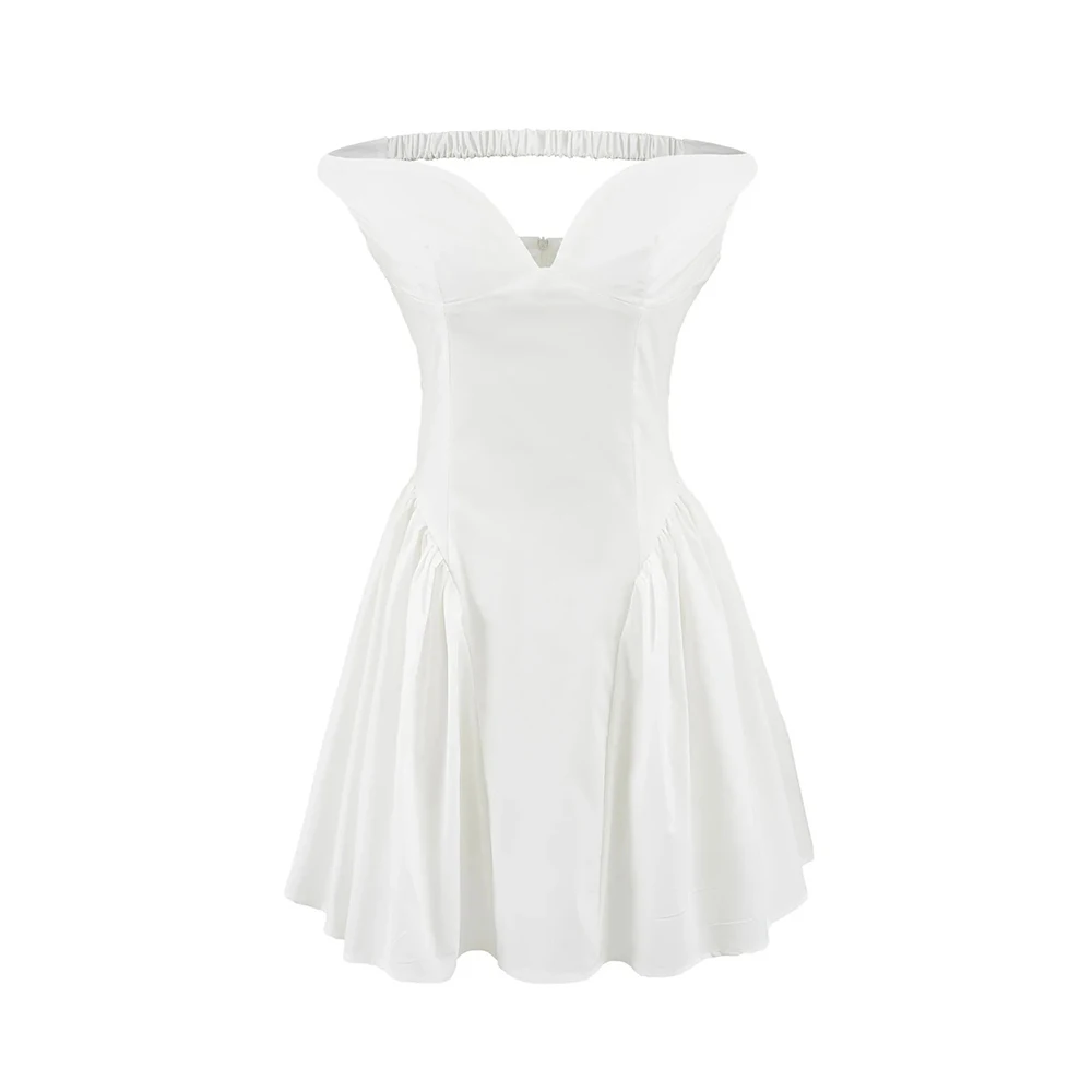 TWOTWINSTYLE Effen afslankende mini-jurken voor dames Diepe v-hals Schouder Jamming Mouwloze hoge taille jurk Dames