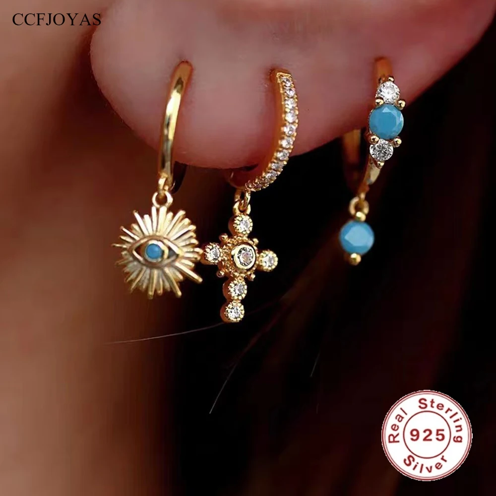 

CCFJOYAS 925 Sterling Silver Devil eye/Cross Drop Earrings for Women Turquoise/White Zircon Piercing Earrings Jewelry 2023