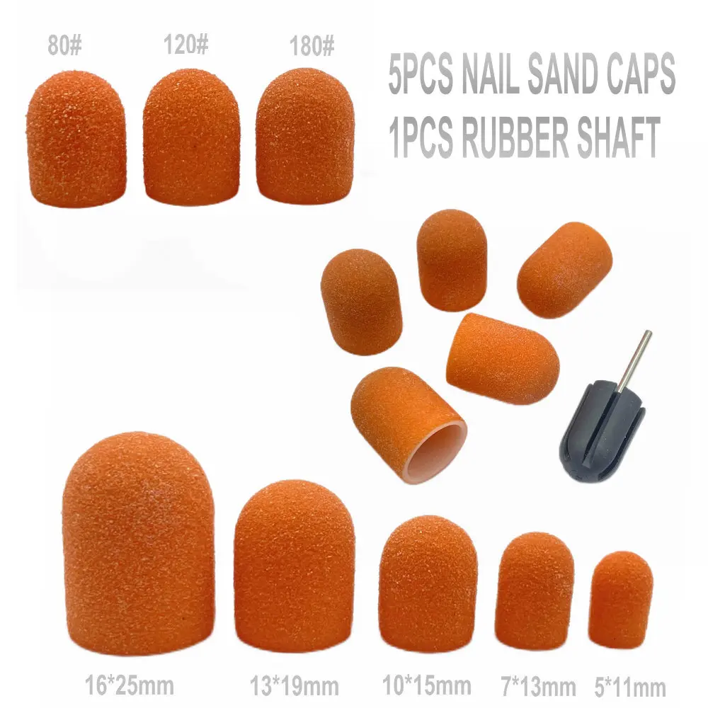 5Pcs Plastic Sanding Caps Nail Drill Accessories Pedicure Care Polishing Sand Block Foot Cuticle Remove Tool With Rubber Grip