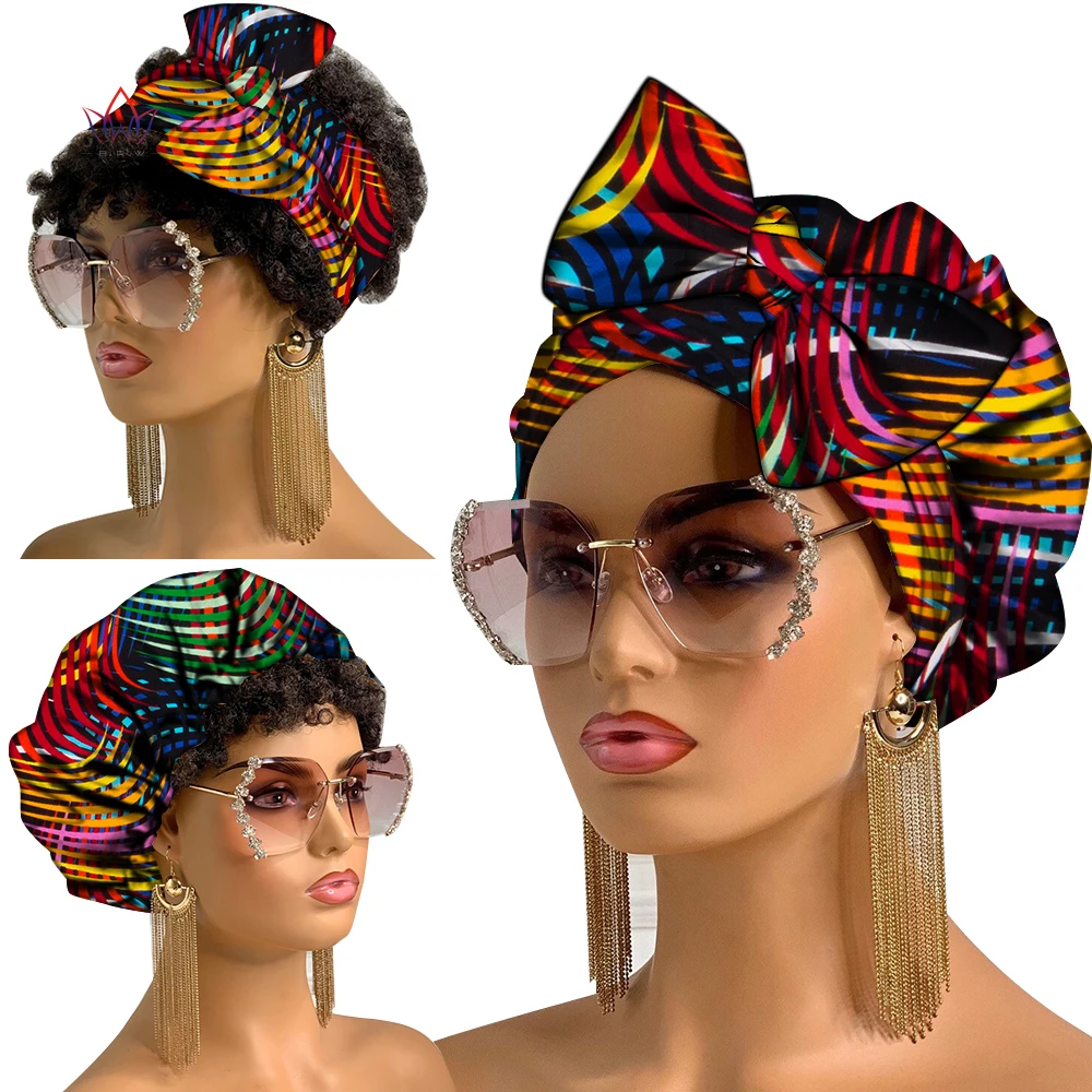 

Large Size African Print Bonnet with Long Ribbon Wrap Headwrap Ankara Pattern Women Hair Cover Hair Wrap Cap WYB798