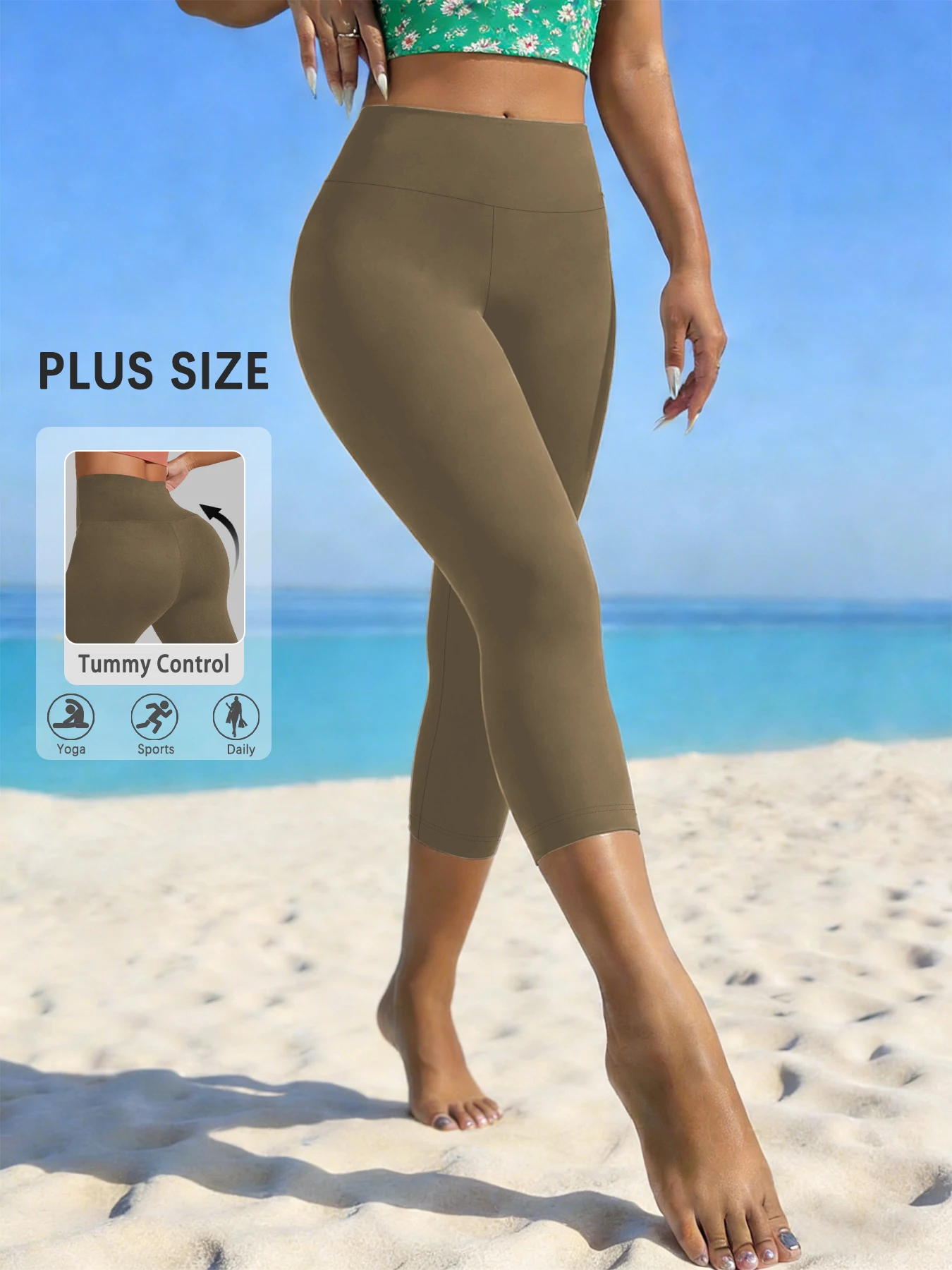Plus Size Leggings for Women Super Soft High Waisted Tummy Control Yoga Capri Pants No See Through Workout Running Leggings