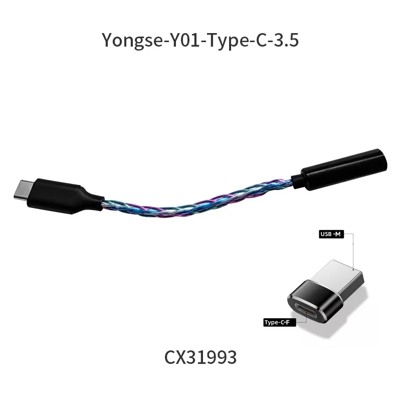 YONGSE Y01 Type C to 3.5mm /4.4mm USB Chip CX31993 CX31988 Earphone Amplifie Digital Decoder Cable OTG Adapter Connector Android