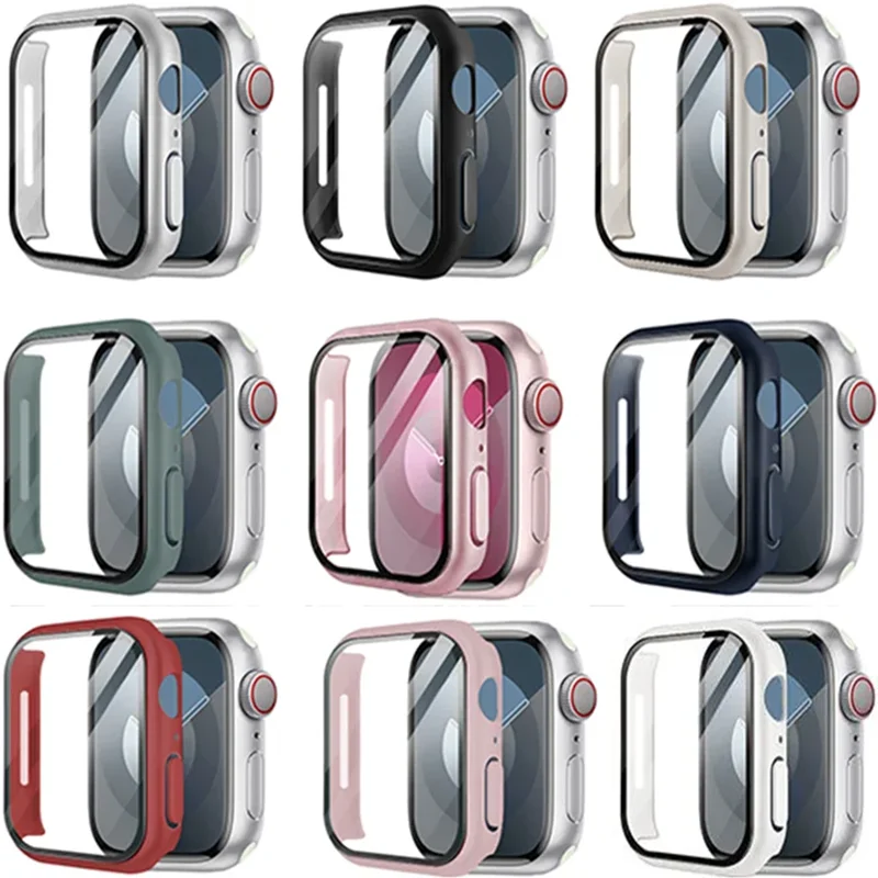 Vetro temperato + Cover per accessori Apple Watch 45mm 41mm 44mm 40mm 42mm proteggi schermo Apple watch Case serie 9 4 5 6 SE 7 8