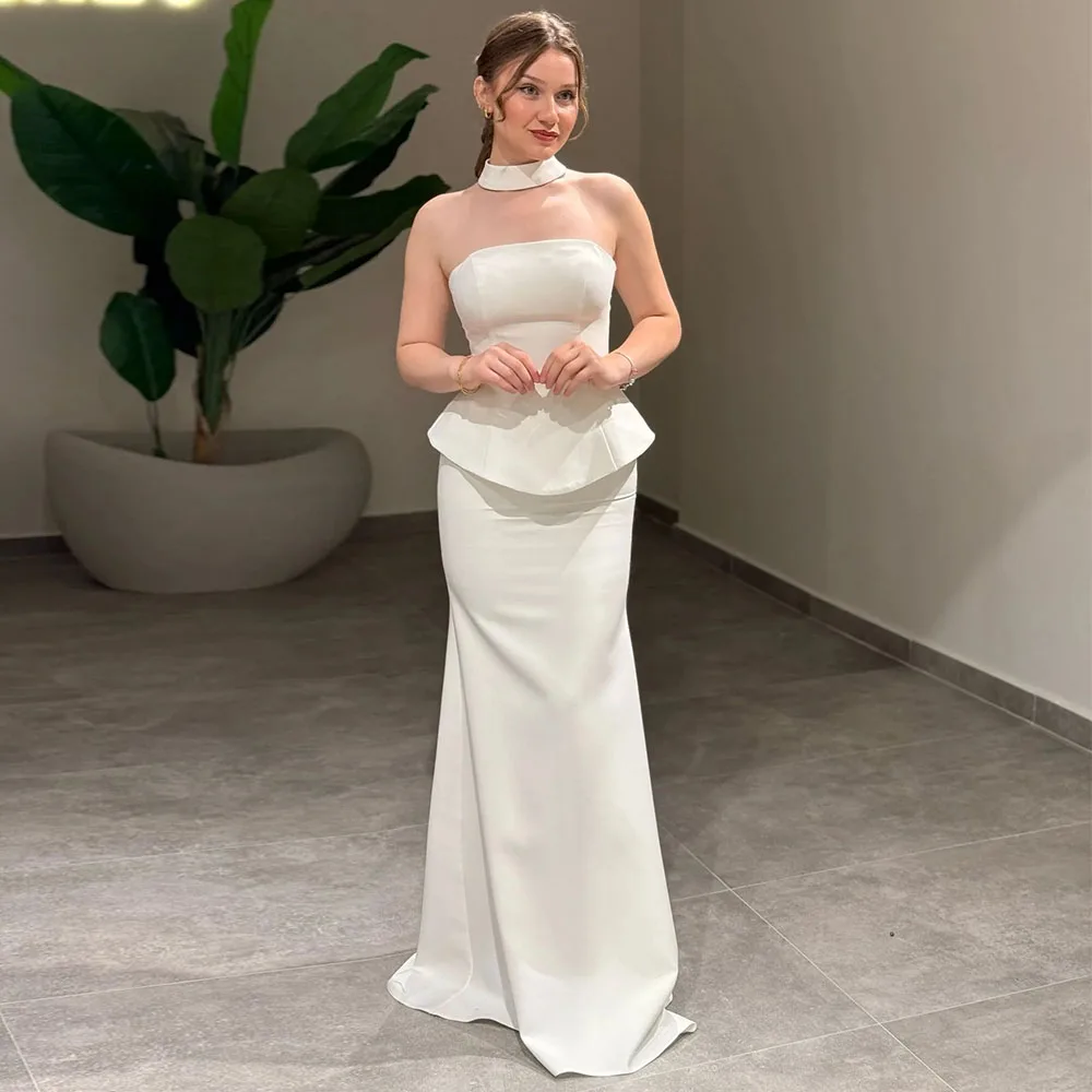 

Vanessa Charming White Strapless Mermaid Evening Dress for Women Jersey Sleeveless Customized Wedding Party Gowns Prom Dress