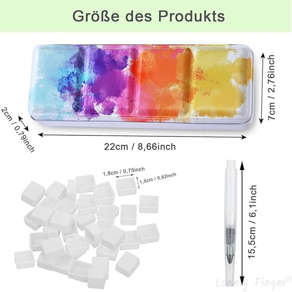 37 Wells Watercolor Metal Tin Palette Box with 3 Water Brush for Artists and Budding Hobbyists, Painting Palette with Lid