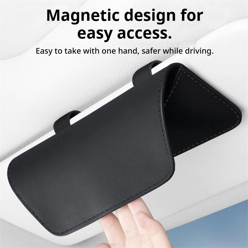 PU Leather Eyewear Case Car Sun Visor Organizer Sunglasses Reading Glasses Holder Storage Bag Accessories