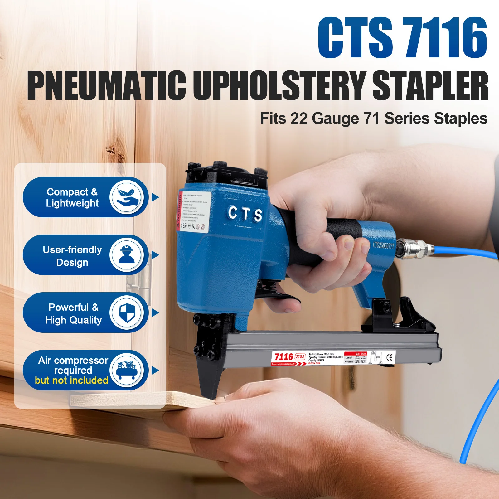 

CTS -7116K 7116 nail Pneumatic Upholstery Stapler 7116 22GA Fine-Wire CStaples Length 16mm for Fastening Frame Sofa Floor