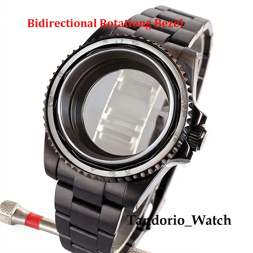 Tandorio Sapphire Glass 40mm Watch Case For NH35 ETA 2824 PT5000 Miyota 8215 20ATM Diver Black PVD Watch Case Slide Buckle