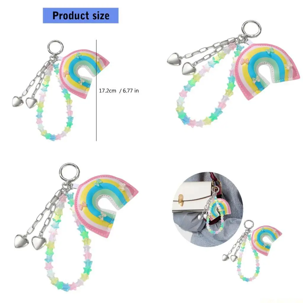 

X90D Braided Rope Keyring Star Keychain Leather Rainbow Car Chain Lovely Heart Keyrings Bag Pendant Ornaments Bag Charm