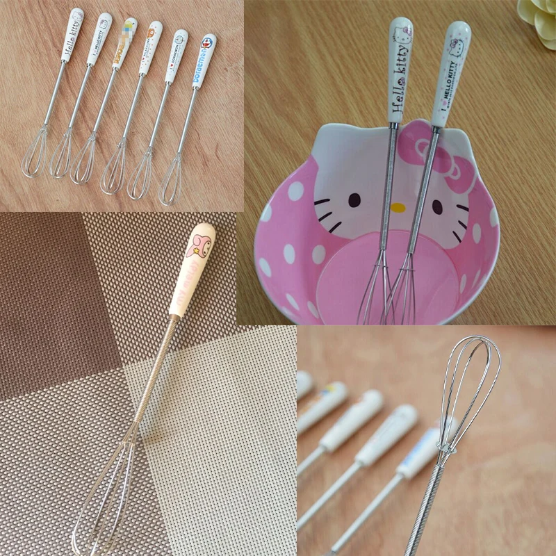 Sanrio Hello Kitty Stainless Steel Cream Blender Anime Cartoon Fashion Exquisite Kitchen Baking Tool Manual Egg Beater Gifts