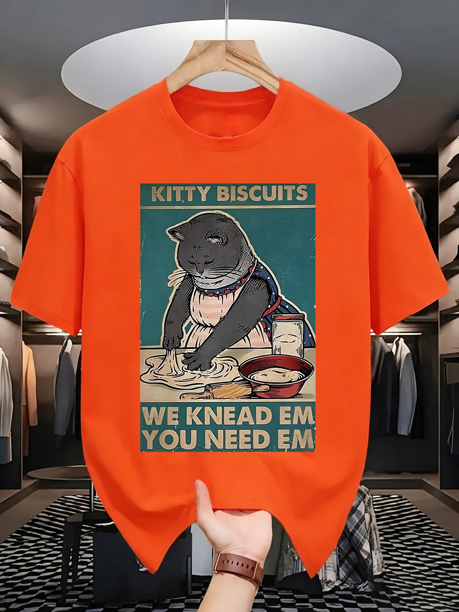 Cat Knead Em Cat Need Em Prints Men T Shirts All-Match Loose T-Shirt Casual Cotton Clothes Summer Comfortable Mans Short Sleeve