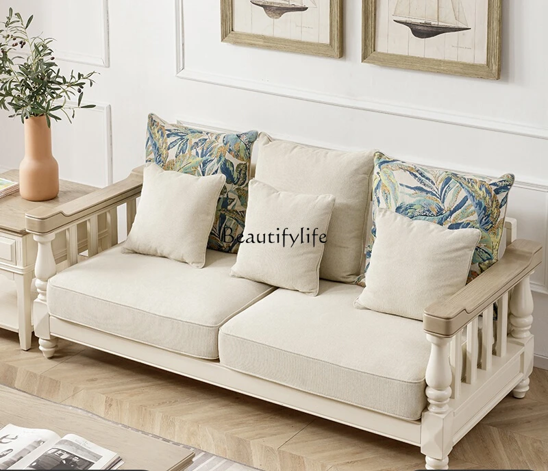 

American solid wood sofa fabric combination Xiaomei style retro rural all solid wood logs