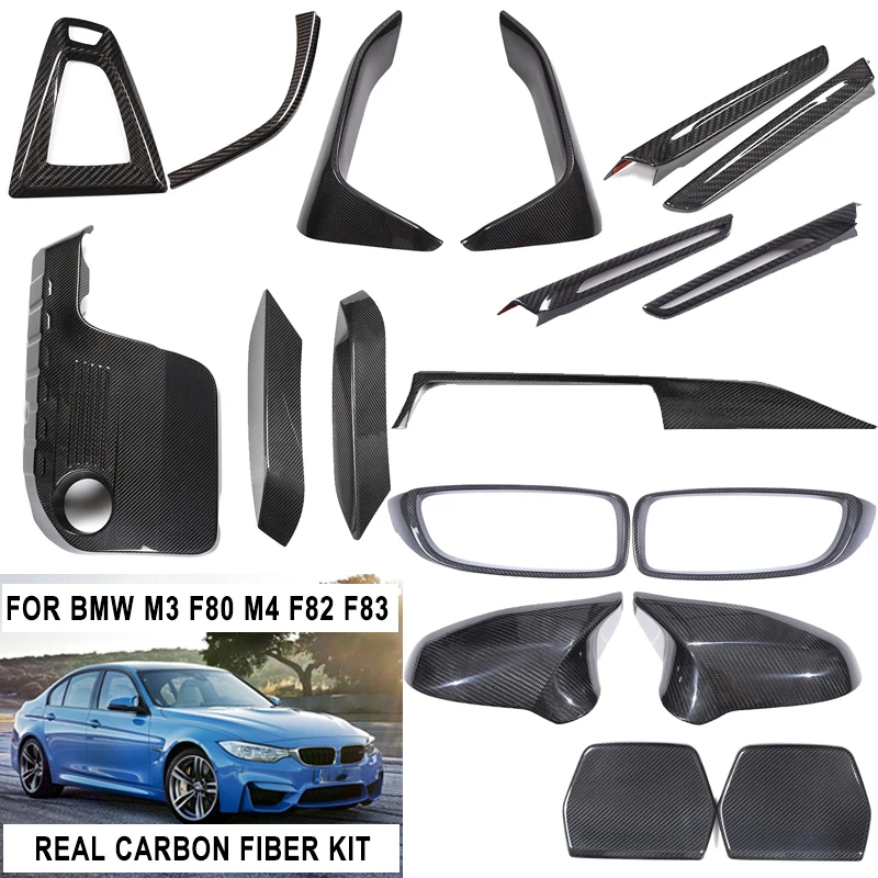 Für BMW F80 M3 F82 F83 M4 F30 F32 F36 2014-2019 Echt-Carbonfaser Außen- und Innenraum-Kit Verkleidungsabdeckung Aufkleber Zierleiste Auto-Zubehör
