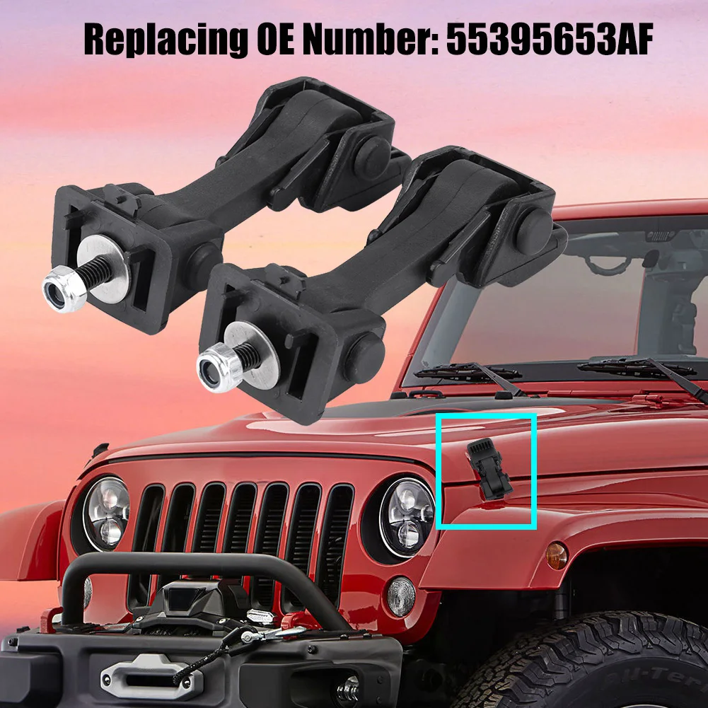 2 Set of Hood Latch Safety Catches & Brackets for Jeep Wrangler JK 2007-2016 55395653AF