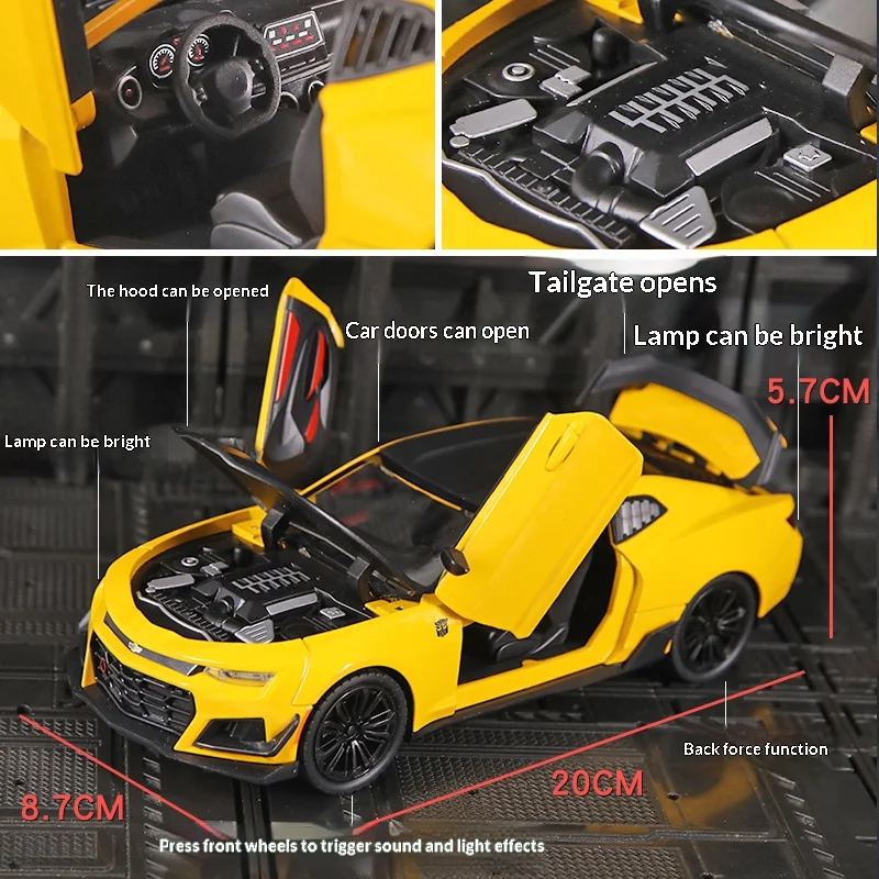 รถโมเดลจำลองเชฟโรเลต คามาโร อัลลอยด์ ไดแคสต์ สเกล 1:24 ของเล่นรถสปอร์ตแบบดึงหลัง สำหรับเด็ก ของขวัญ A327