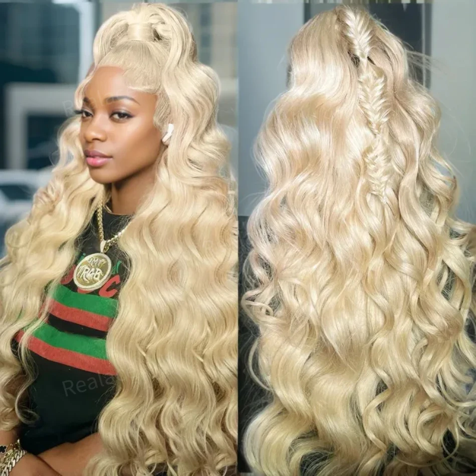 HD 30 Inches Body Wave 613 Honey Blonde Transparent Lace Front Human Hair Wig Brazilian 13x6 Frontal 100% Colored Wigs On Sale