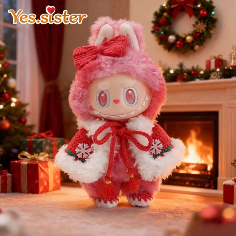 For 17cm Feference Labubu Christmas Handmade Hook Weaving First Second and Third Generation Knitted Clothes Cloak Set Original