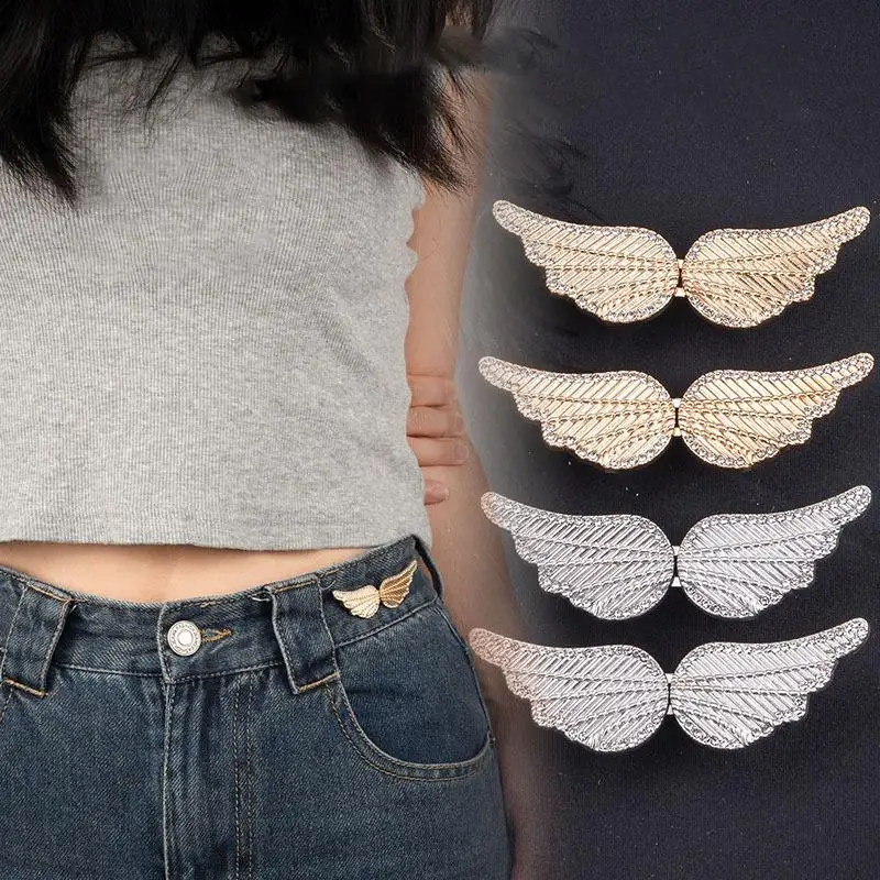 1Pc Portable Angel Wings Jeans Waist Button Adjustable Clips For Pant Skirts Waist Tightener Buckle Pin Button Clothing Supplies