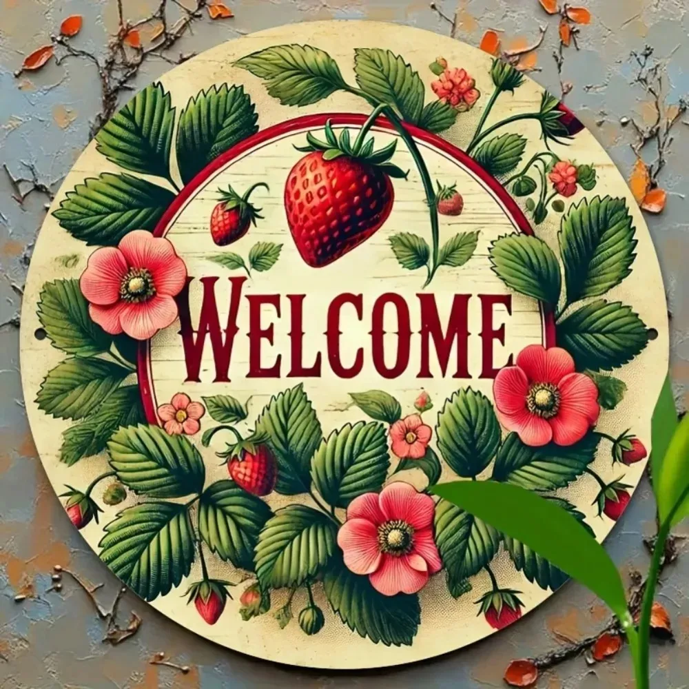 Farmhouse Vintage Strawberry Welcome Wall Hanging Decor Sign