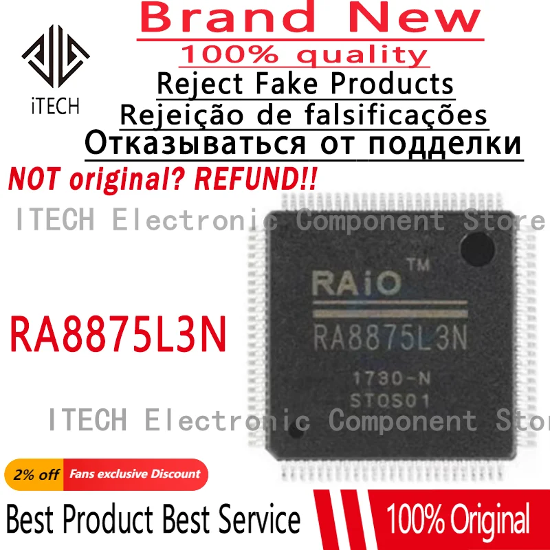 5pcs/lot Original RA8875L3N LQFP-100 TFT-LCD Controller IC 100% New and Genuine Chip