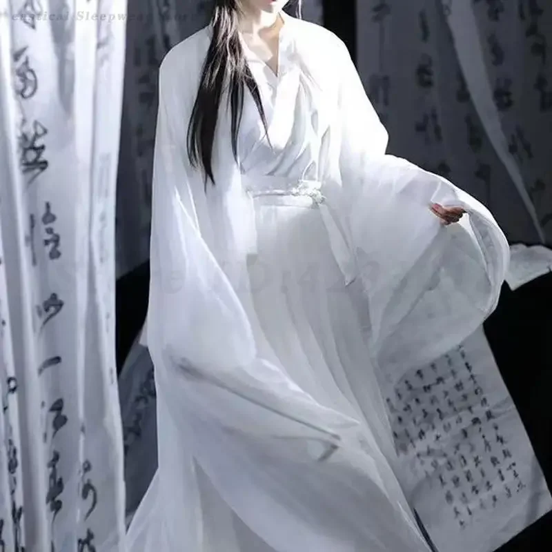 الجنية الصينية Hanfu المرأة رشيقة خمر الملابس تأثيري حلي الأميرة الزي البدلة Weijin فستان شرقي تقليدي أبيض #1