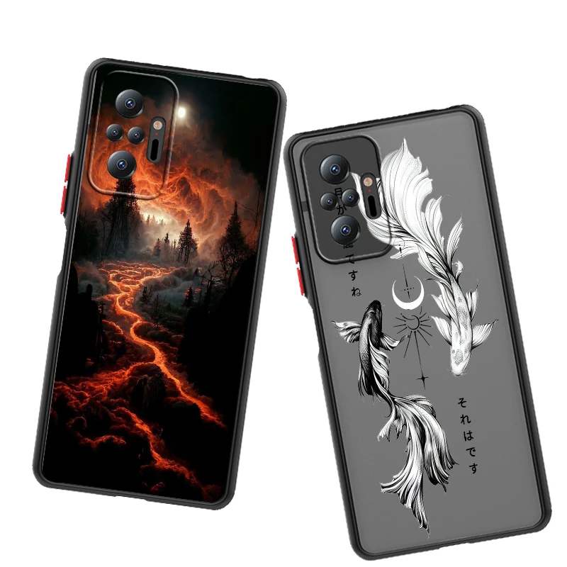 Artistic Waves Landscape Fish Frosted Translucent For Redmi Note 13 12 12S 12T 11 11T 11E 10 10S 9 Pro Plus 5G Phone Case