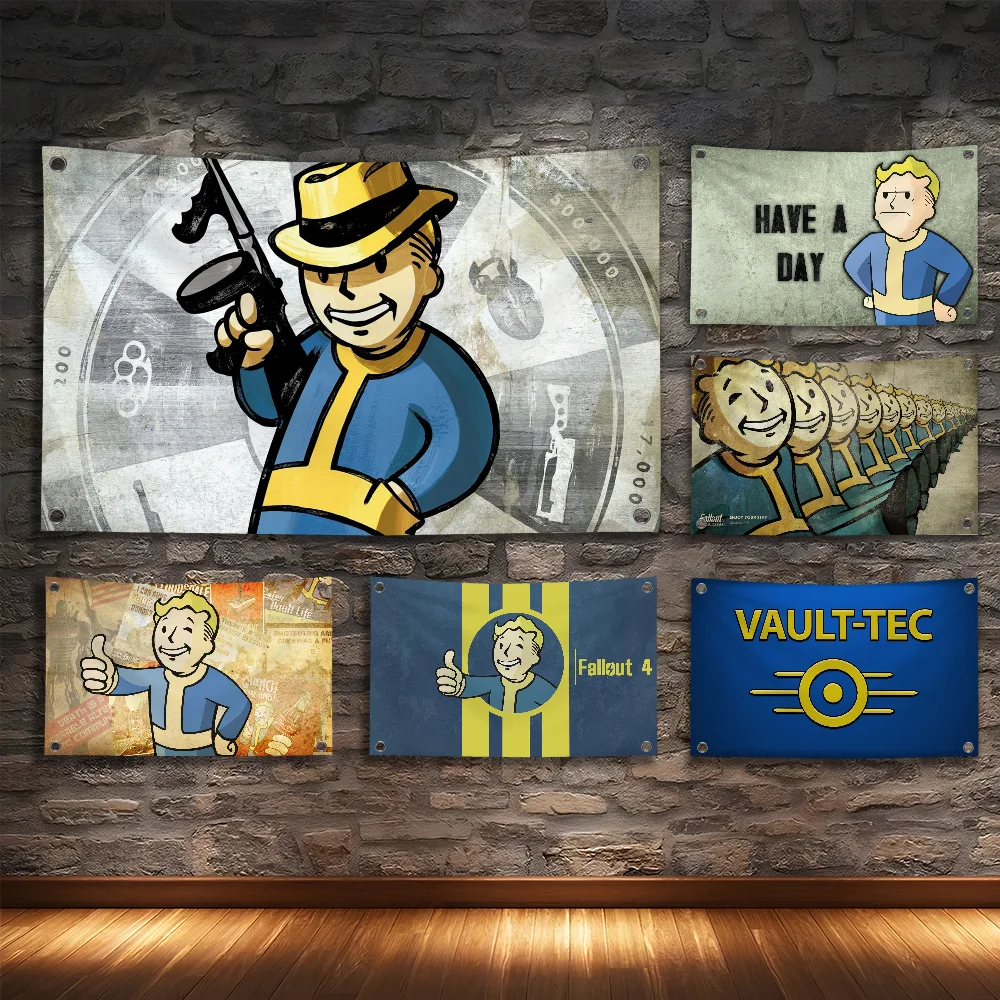 لعبة-F-fallouts-logo رائع الرجعية العلم غرفة نوم المنزل وفي الهواء الطلق الجدار الشنق الحفل مطبوعة خلفية الديكور الفن راية #1