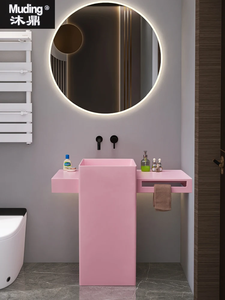 Columna de lavabo de pie integrada, piedra artificial Corinne creativa, Rosa