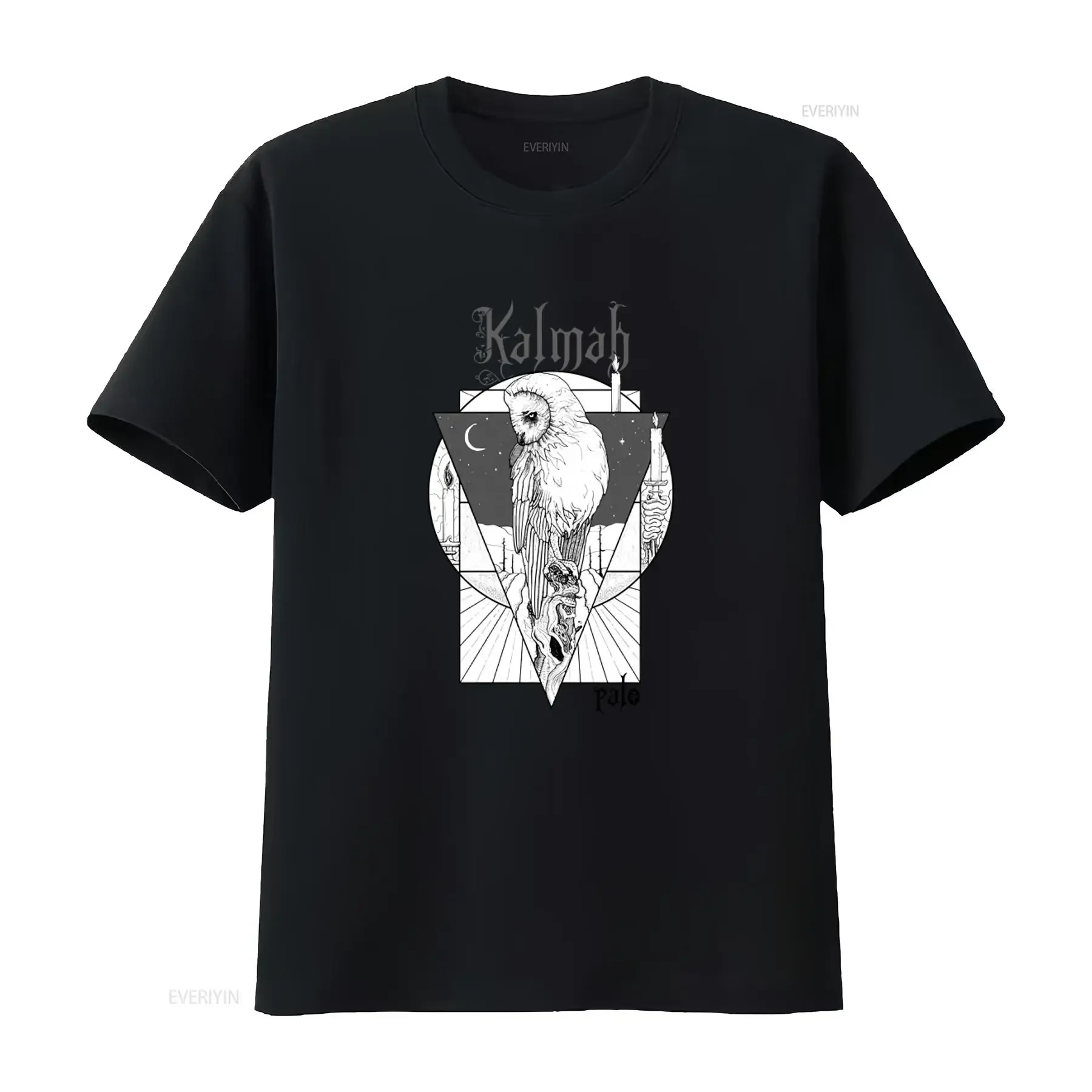 Kalmah Palo Natural Owl Moonlit Night Gothic Style T Shirt vintage Washed Top For Everyday Wear Soft fashion Unisex graphic