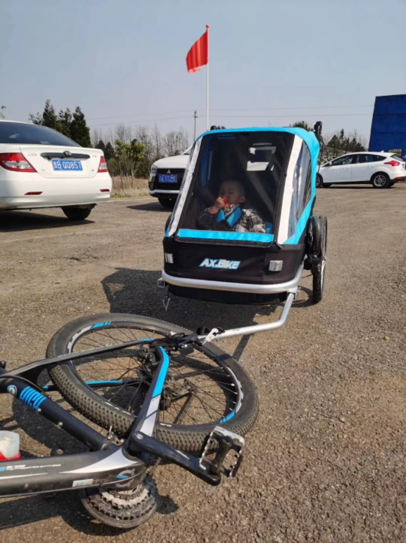 

Новый двухместный детский прицеп из алюминиевого сплава, большой космический велосипедный прицеп, прицеп для горного велосипеда, амортизирующий тип, детский