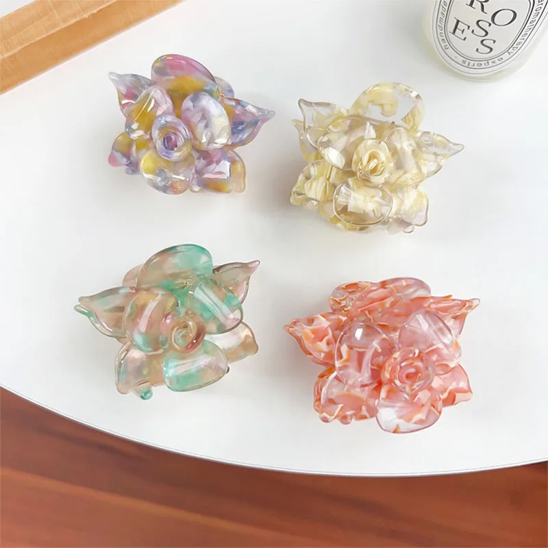 New Niche Design Three-Dimensional 5.5cm Flowers Small Hair Clip Delicate Fashion Acetic Acid Shark Clip Sweet Hair Accessories