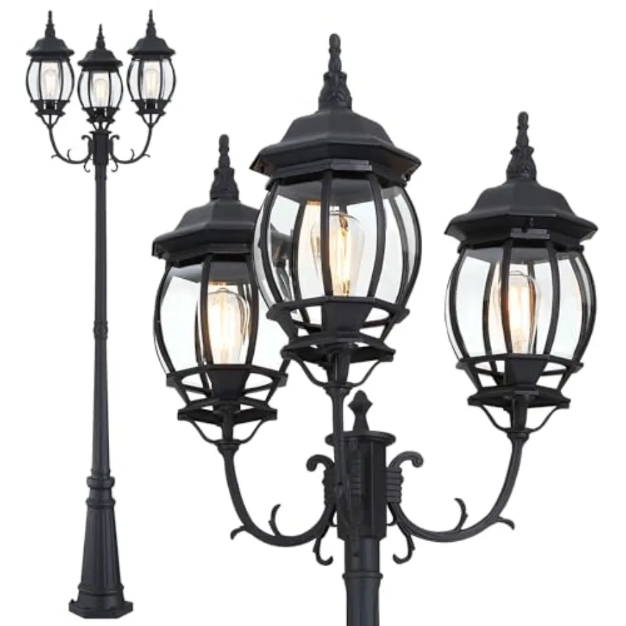 

Уличный фонарь на столб с 3 лампами для патио, газона, дорожек, тройной светильник на столб для двора, уличный фонарь для улицы, наружные фонари на столб, алюминиевые