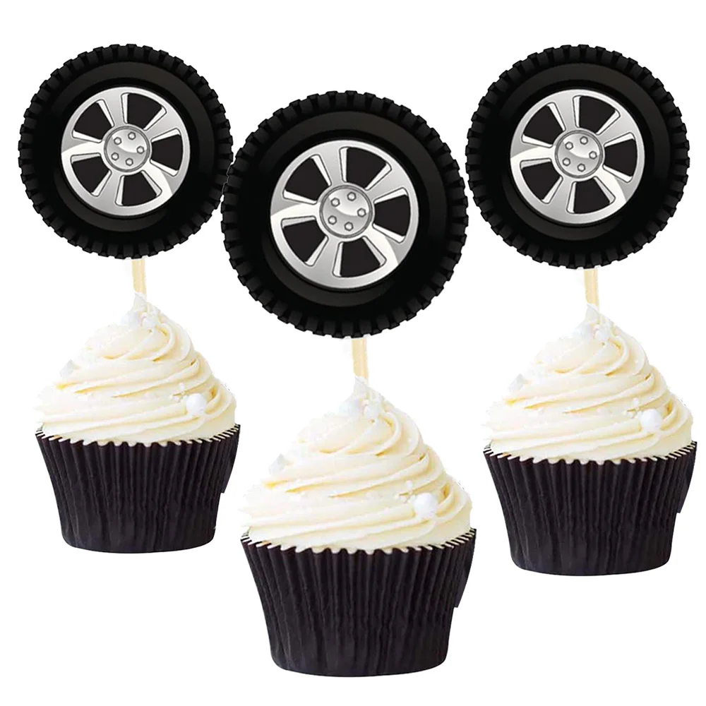 Tire Cupcake Cake Topper Straw Racing Wheel Tyre Cake Decorations Baby Shower Birthday Party Race Car Theme Supplies