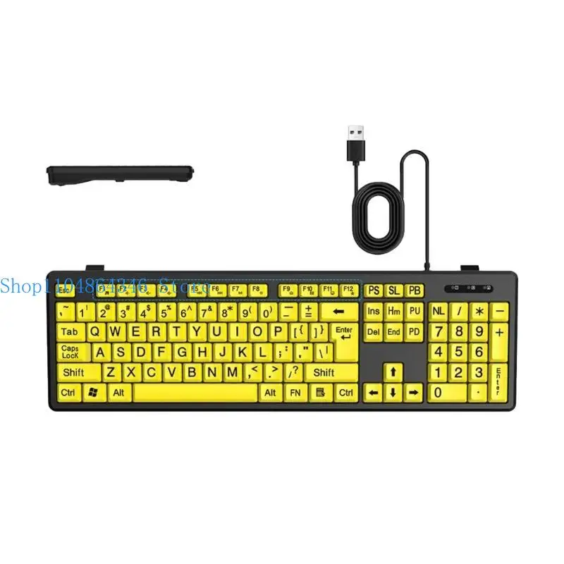 652F 104Keys Large Print Computer Keyboard Enhanced Visibility, Quick Operation