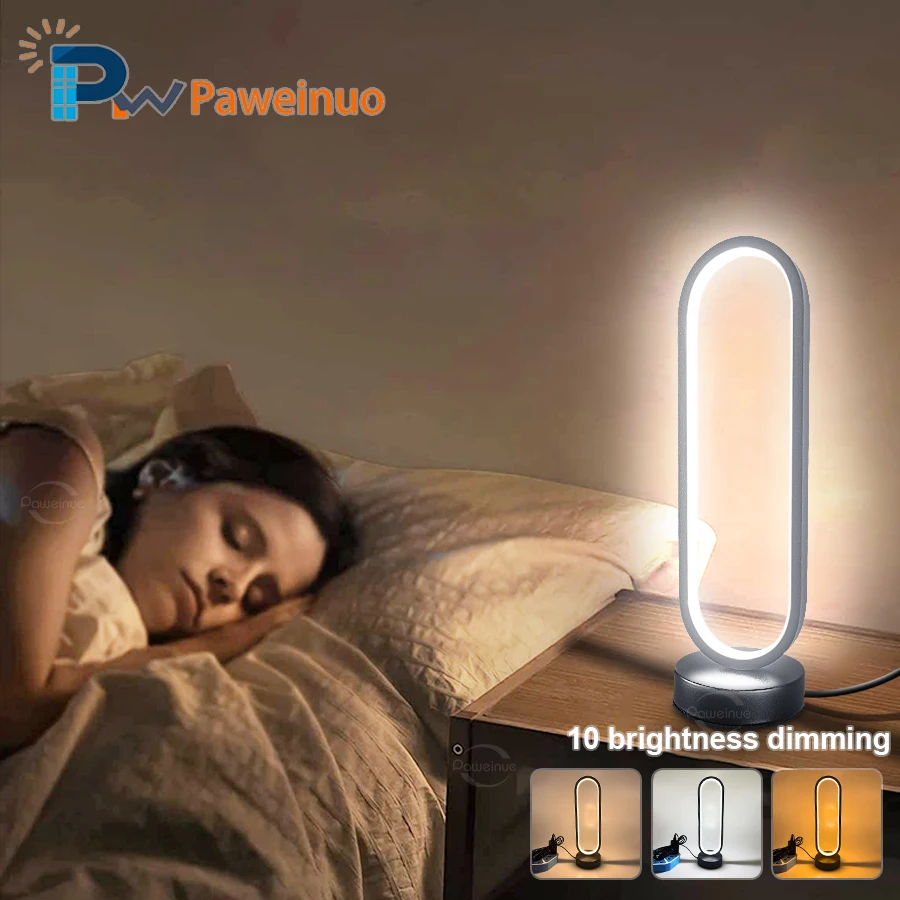 

LED Rechargeable Ring Table Lamp Desktop Decoration Mood Night Light Eye-Care Bedroom Desk Lamp Tri-Color Dimmable 3000K/4000K