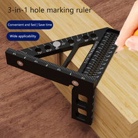 3D Multi-Angle Woodworking Square Protractor, Aluminum Alloy Miter Triangle Ruler T-Type Scriber - 22.5/30/45/60/67.5/90 Degree