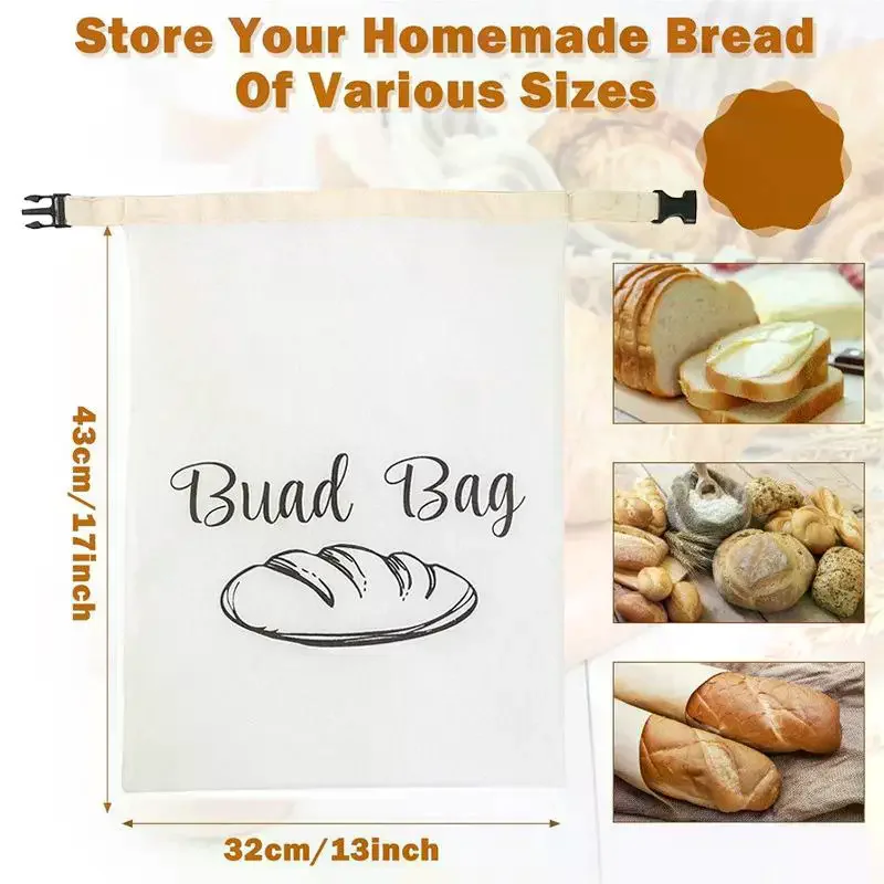 Beeswax Bread Bag With Snap Buckle Dough Preservation Pouch Reusable Bakery Bread Storage Bags For Kitchen Freezer Dining Room