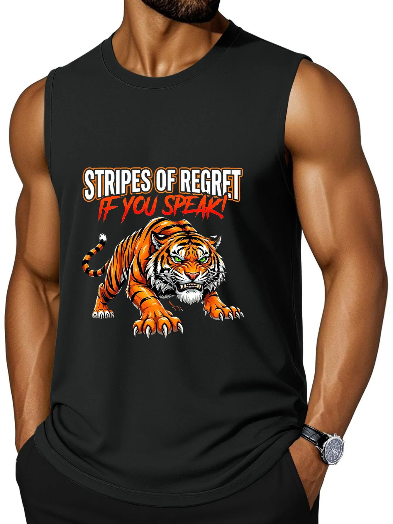 CLOOCL STRIPES OF REGRET IF YOU SPEAK! Printed Vest Fashion Sports Vests Summer Men's Sleeveless T-Shirt Casual Top