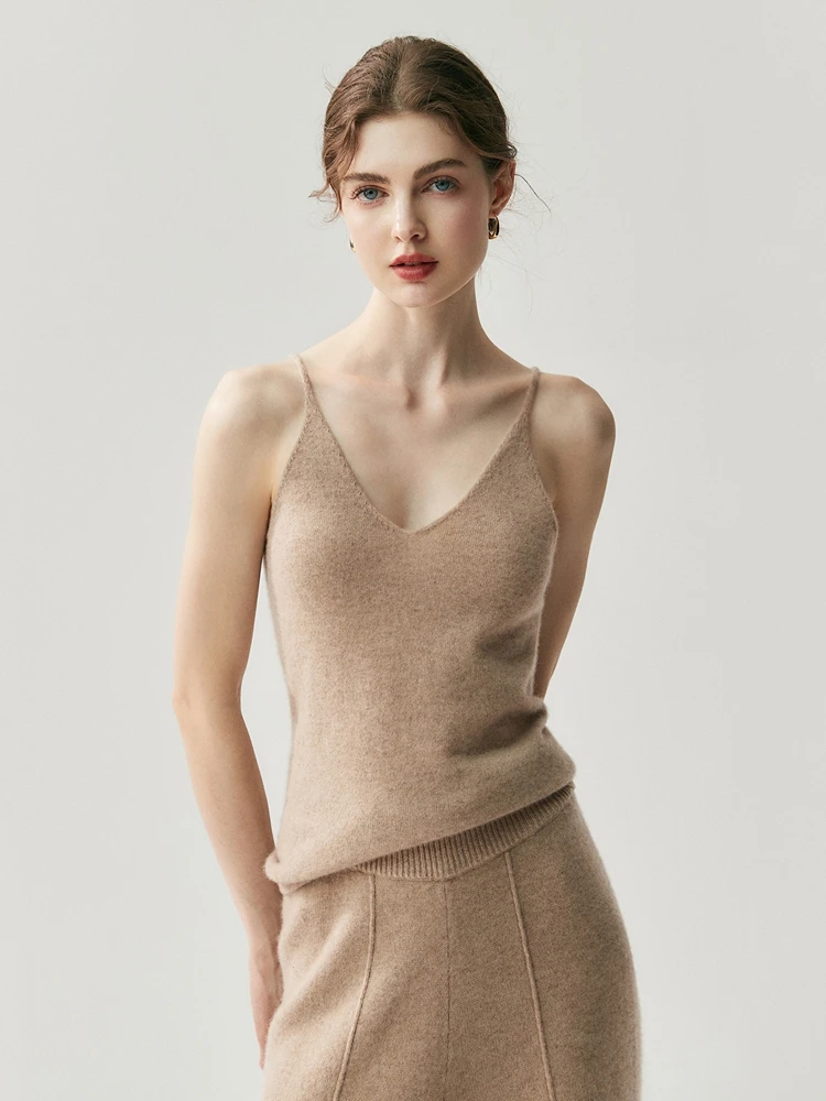 

MEETCC Women 100% Cashmere Pullover Sleeveless Vest Solid Color V Neck Slim Basic Inner Wear Autumn Winter Sweater Waistcoat