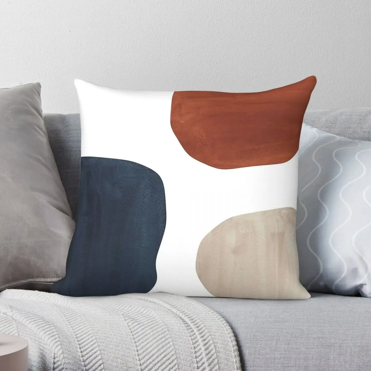 Terracotta Navy Beige Organic Shapes Square Pillowcase Polyester Linen Velvet Printed Zip Decorative Seater Cushion Cover 18