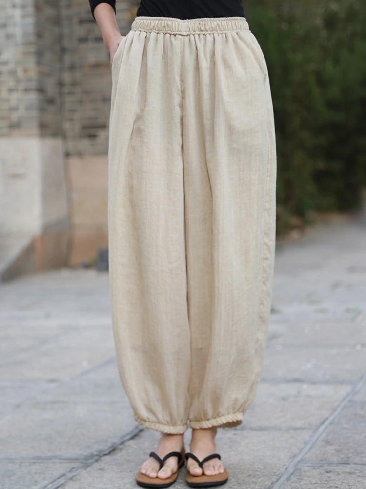 

Women Cotton Linen Casual Pants New 2025 Spring Vintage Style Solid Color Loose Comfortable High Waist Female Trousers T585