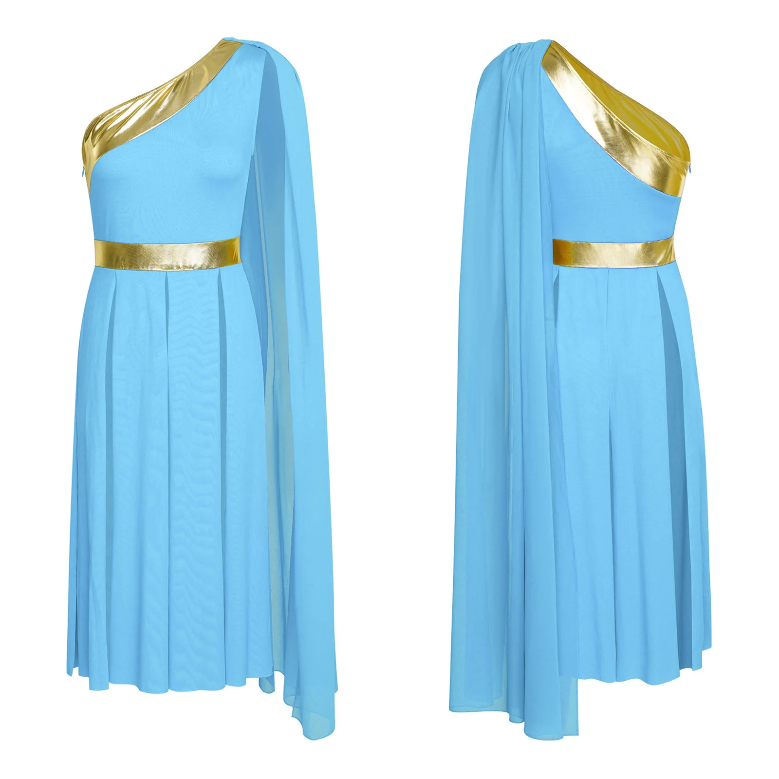 

Women Lyrical Dance Liturgical Worship Praise Robe Dress Sleeveless Slit Hem Drape Tunic Dress Halloween Roman Queen Costume