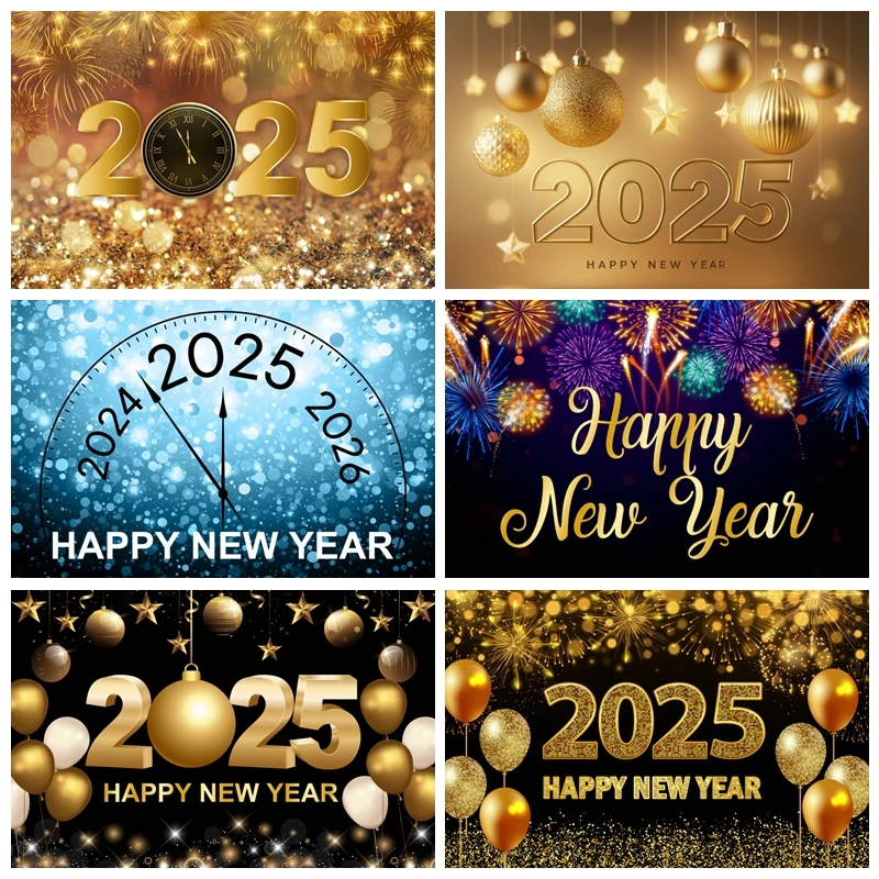 

2025 Happy New Year Carnival Backdrops for Photography Clock Firework Party Background Family Baby Portrait Photographic Props